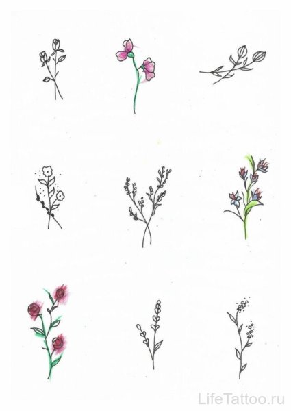 Мелкие цветы эскиз тату
