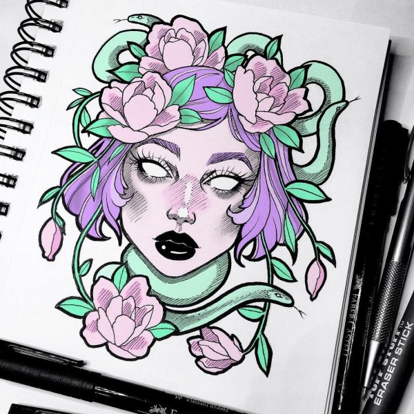 Яблоко скетч маркерами