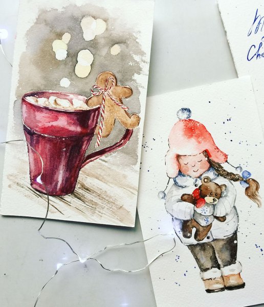 Новый год акварель