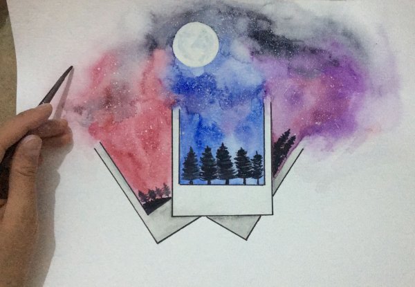 Полароиды акварелью для срисовки