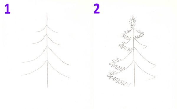 Поэтапное рисование ели
