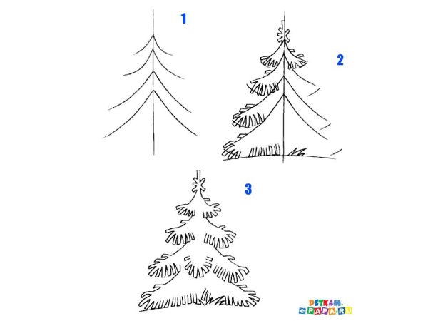 Поэтапное рисование елки