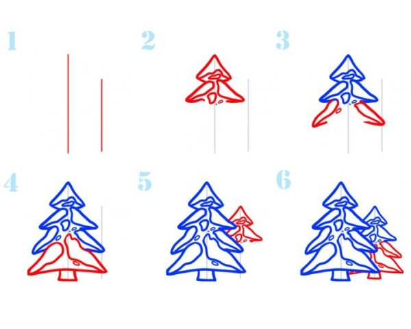 Поэтапное рисование зимней ели
