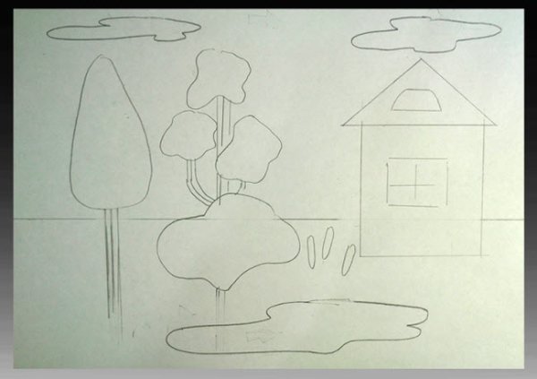 Деревня поэтапное рисование