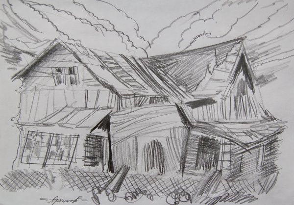 Дом картина карандашом