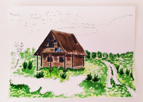 Деревенский домик для рисования