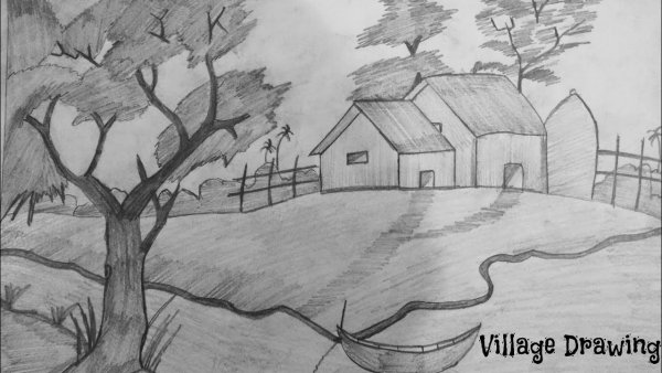 Рисунок села карандашом