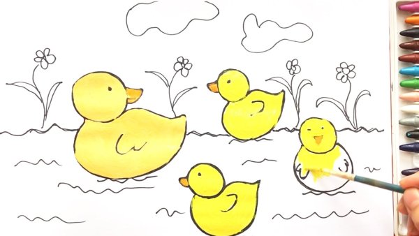 Рисование утка с утятами