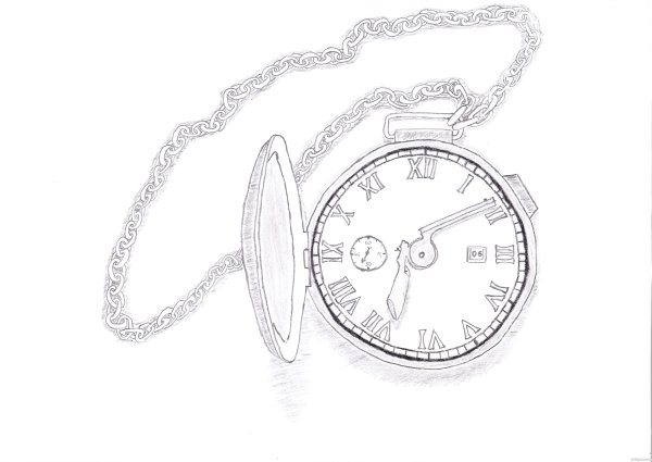 Поэтапное рисование часы карандашом