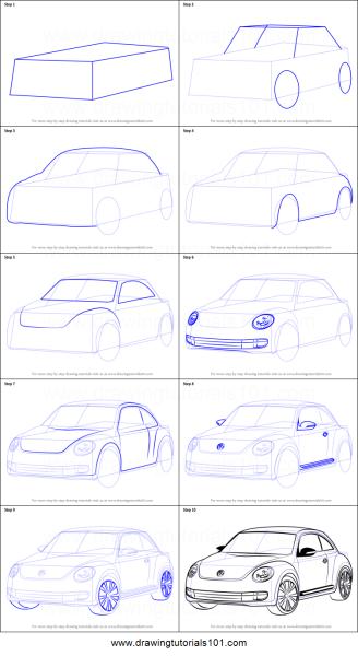 Поэтапное рисование машины с названием