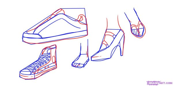 Поэтапное рисование туфлей