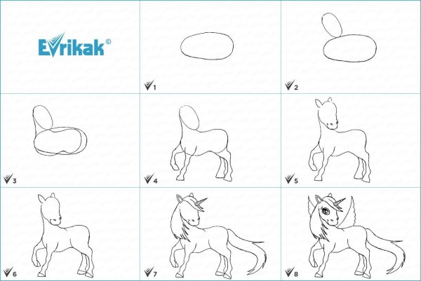 Лошадь поэтапно карандашом