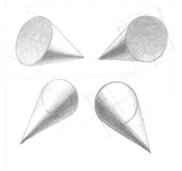 Этапы рисования конуса