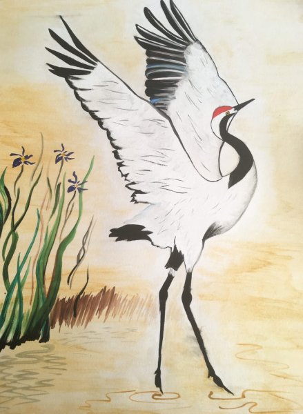 Журавль карандашом