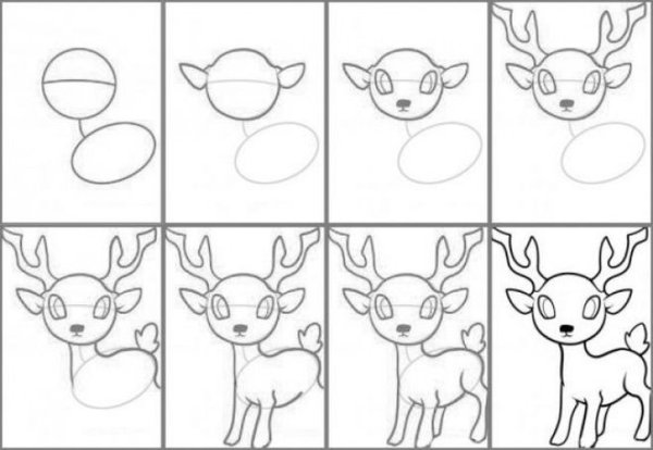 Как нарисовать оленя пошагово