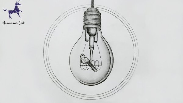 Лампочка рисунок для детей карандашом