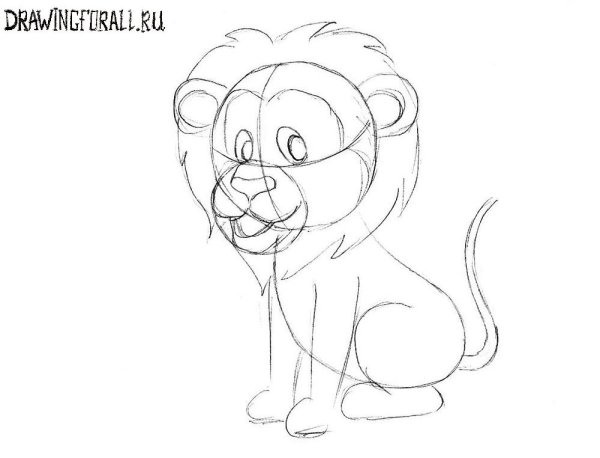 Пошаговое рисование Льва для детей