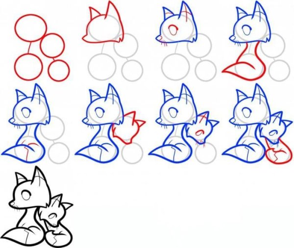 Лиса поэтапное рисование