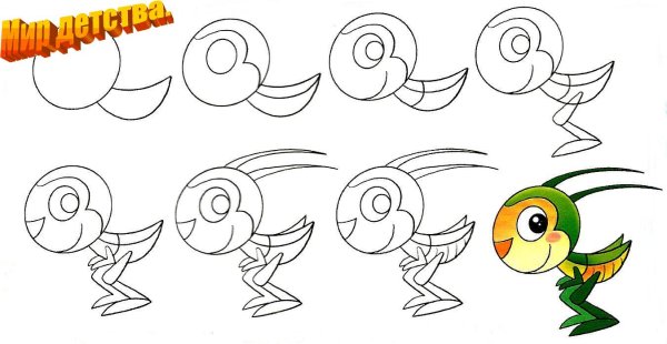 Поэтапное рисование кузнечика