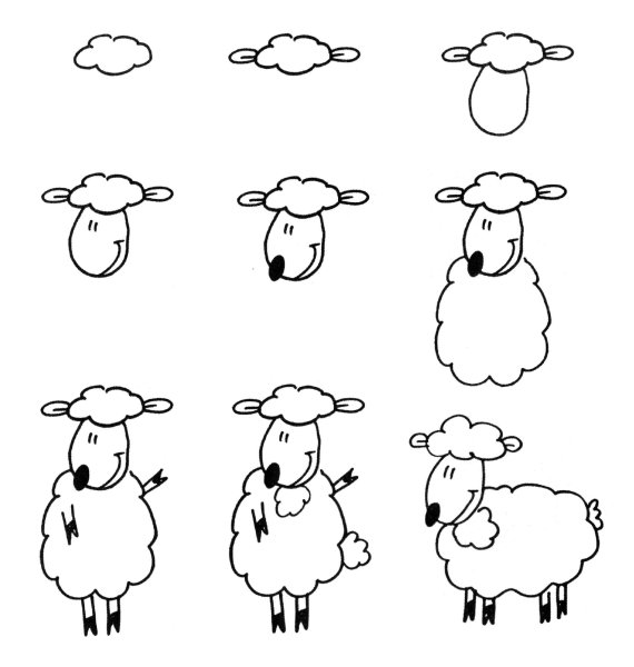 Пошаговое рисование овечки