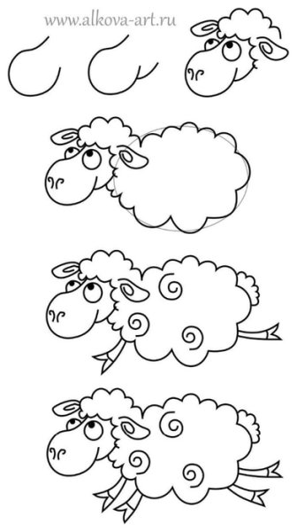 Овца поэтапное рисование
