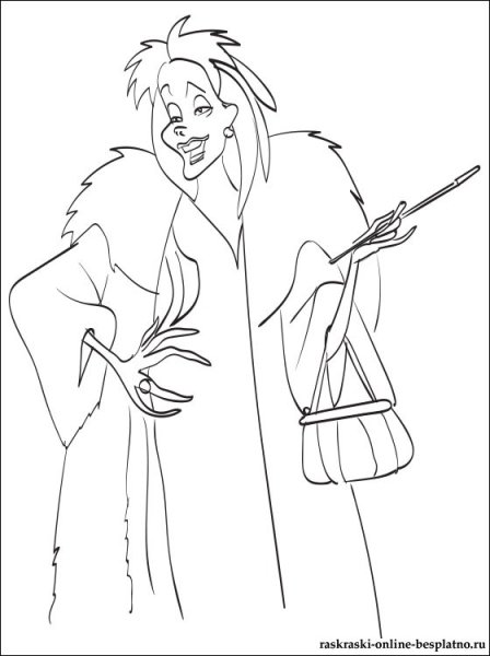 Раскраска Круэлла де Виль