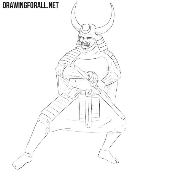 Рисунок самурая в доспехах поэтапно