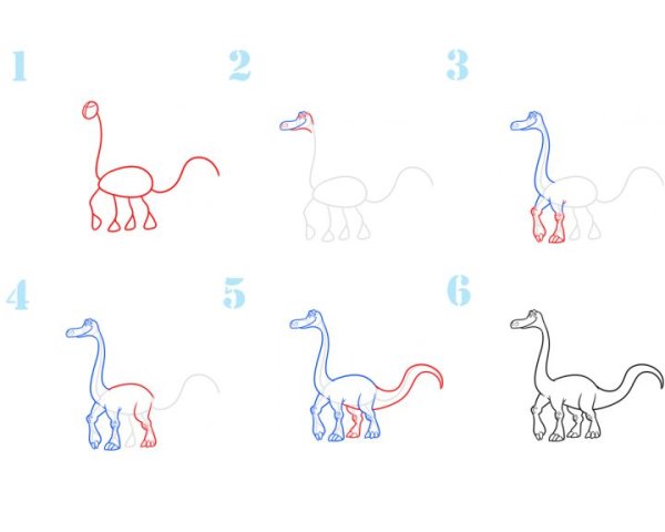Поэтапное рисование динозавра