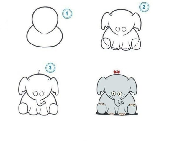 Слон пошаговое рисование