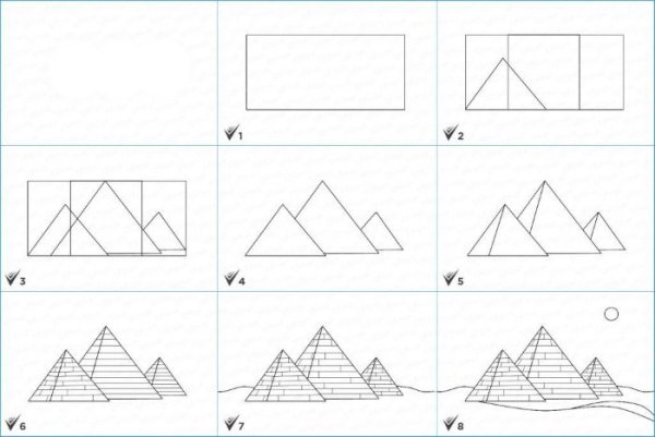 Пирамиды рисунки карандашом для начинающих