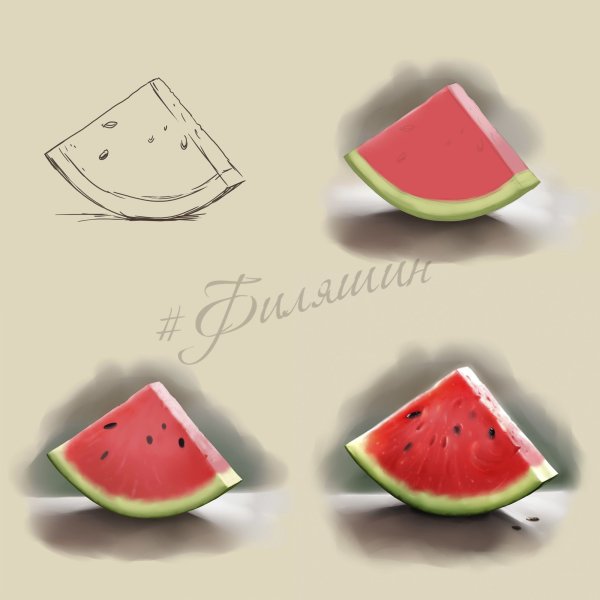 Поэтапное рисование арбуза