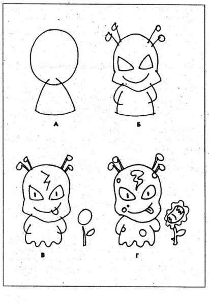 Инопланетянин рисунок поэтапно