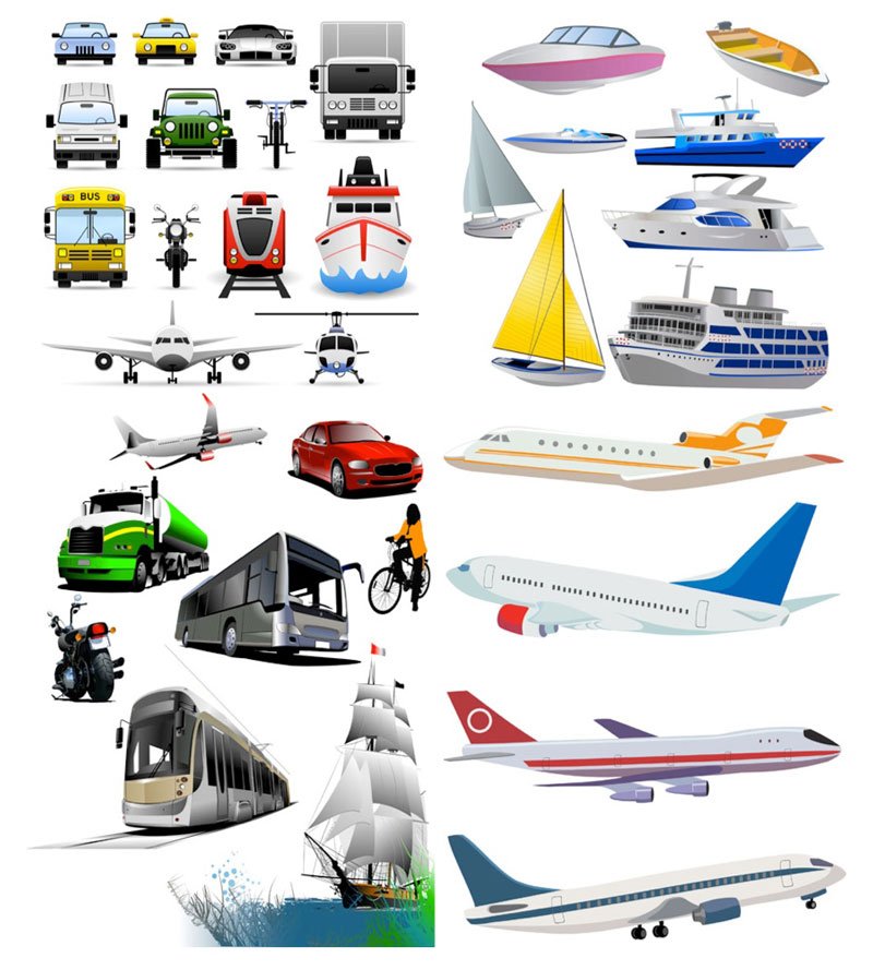 Все виды транспорта. Воздушный транспорт для детей. Транспорт для путешествий. Транспорт на прозрачном фоне. Транспорт на белом фоне.