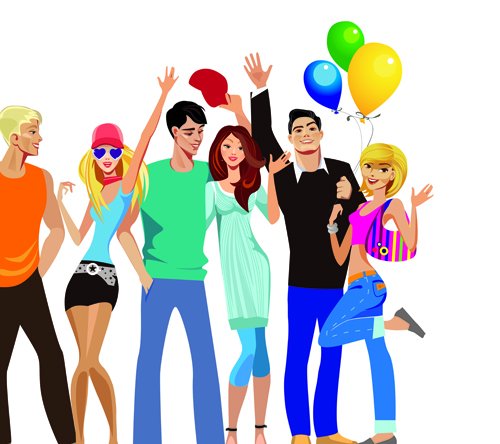 Силуэты молодежи на прозрачном фоне