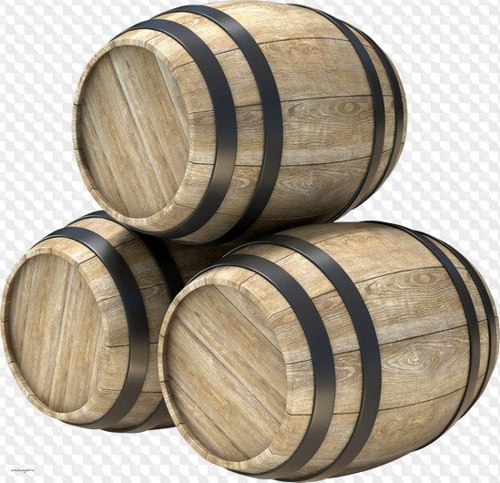 Бочонки деревянные на прозрачном фоне