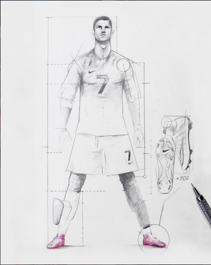 Криштиану Роналду рисунок карандашом в полный рост