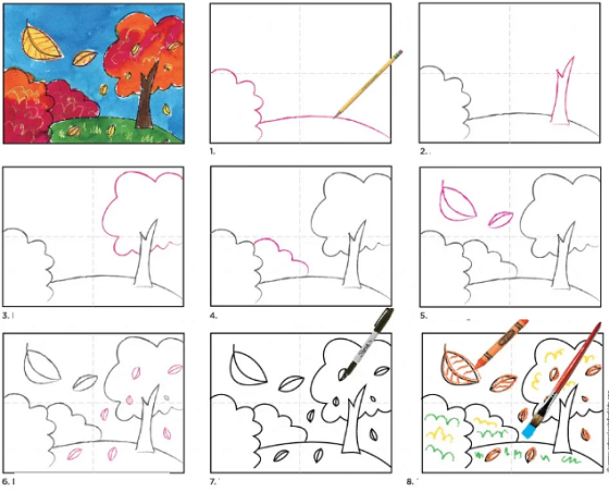 Поэтапноерисование осеннего пейза