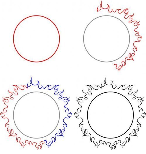 Пошаговое рисование солнца