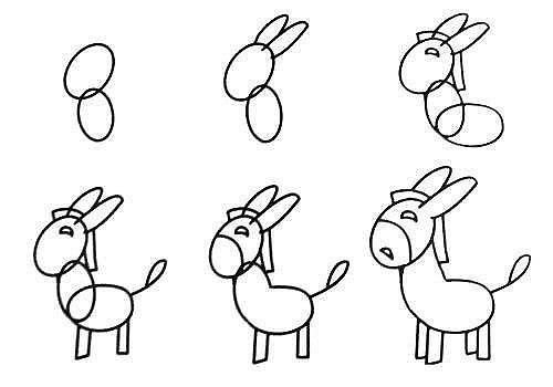 Поэтапное рисование осла