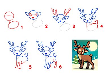 Поэтапное рисование оленя для детей