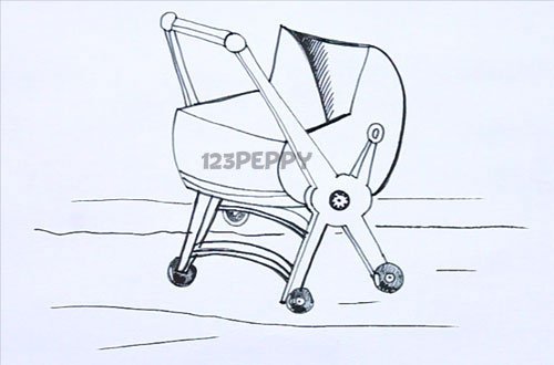 Поэтапное рисование коляски