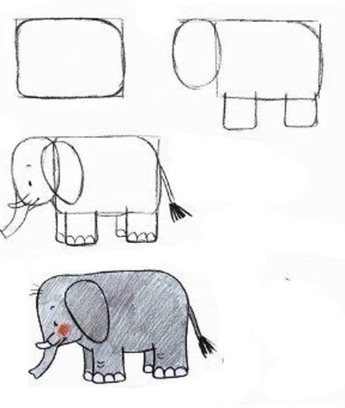 Слон поэтапное рисование для детей