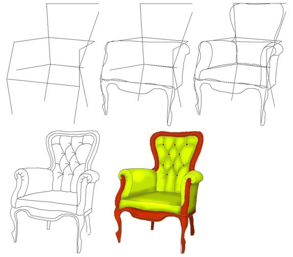 Поэтапное рисование мебели