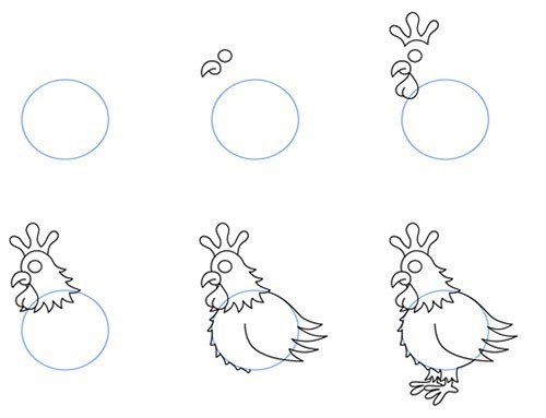 Поэтапное рисование петуха для дошкольников