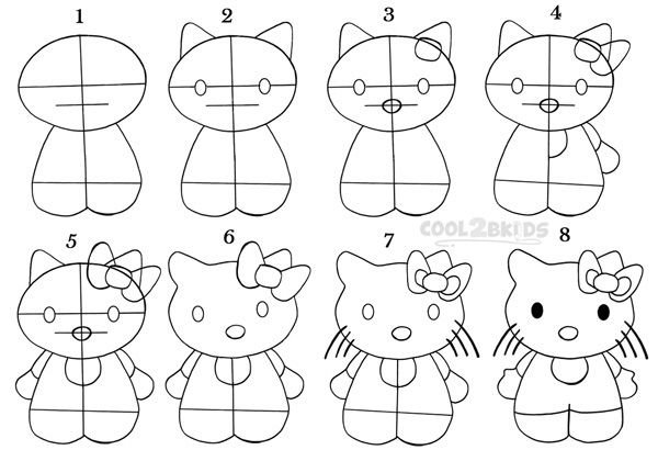 Китти рисунок поэтапно для начинающих карандашом