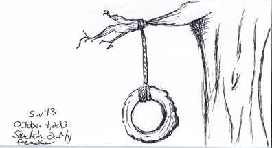 Тоби на качелях карандашом