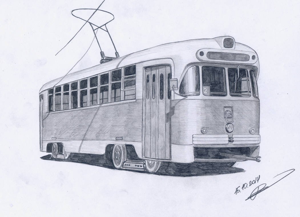 Как нарисовать старый трамвай