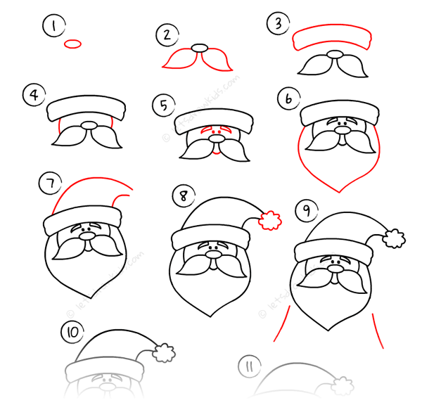 Рисование Деда Мороза пошагово