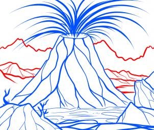 Вулкан рисунок карандашом