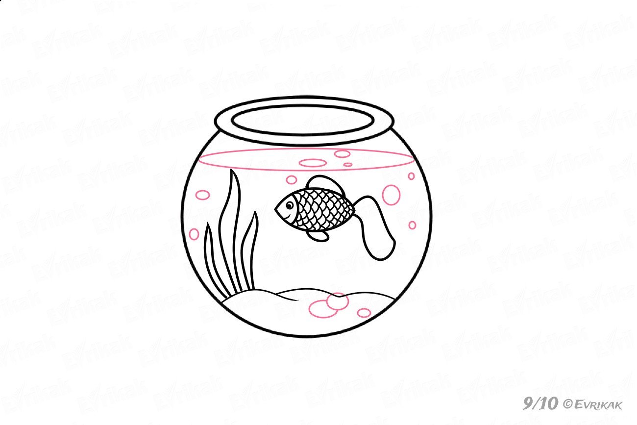 Поэтапное рисование аквариума с рыбками